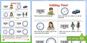 Holiday Time Analogue and Digital Clocks Worksheet