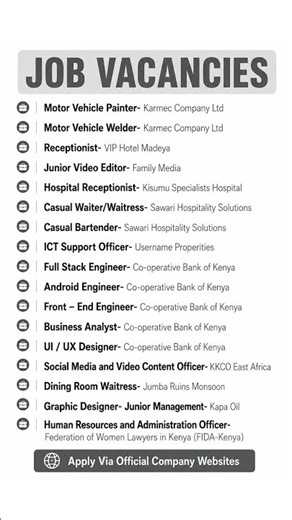 🔥 17 New Job Vacancies in Kenya Today | Co-op Bank, Family Media, FIDA, Kapa Oil & More (Apply Now!)