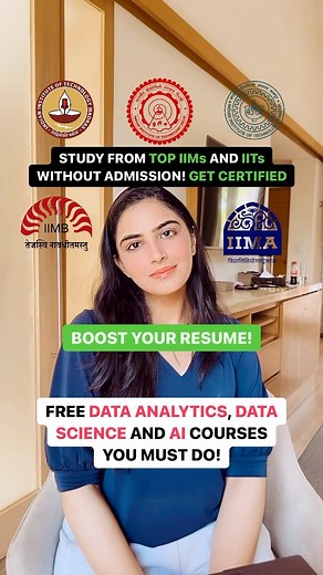Deeksha Anand | OneStopData on Instagram: "IITs and IIMs offering free DATA COURSES with Certificates! Follow @onestopdata for more such content!🔥🔥 Instagram doesn’t allow clickable links- COMMENT YES/ use Instagram desktop version/ join my telegram channel “onestopdata” ➡️ IIM A - Statistics Course https://online.iima.ac.in/course/course-v1:IIMA+PQM101x+1/ ➡️ IIT DELHI- Introduction to AI https://archive.nptel.ac.in/courses/106/102/106102220/ ➡️ IIM B ANALYTICS COURSE https://www.edx.org/cour