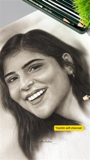 Sa-ad Muhammed on Instagram: "@kalyanipriyadarshan Hair Drawing Tools..🌝 Charcoal portrait..📌 Paper Used : . Brustro 200GSM MEDIUM SURFACE Pencils used : . Steadtler mars lumograph 2H . Faber castell 9000 Series B,2B,8B . Steadtler Black 2B,4B Dm for more info 💫 Follow @mr.artistico__ for more📌🤍 #pencil #pencildrawing #arttutorials✏️🎨 #tools #arttools #drawing #kalyanipriyadarshan #lokah #kalyanipriyadarshan #actress #malayalammovie #art #tutorials"