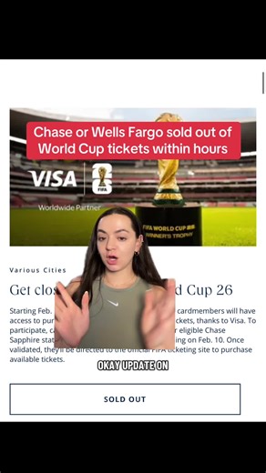 Wasn’t able to get tickets on the Chase or Wells Fargo site. Next option is to try to get them on capital one if you have a venture x credit card starting on 2/12 Phase 4 is the last option and starts at the beginning of April. Stay tuned for World Cup updates. #fifaworldcup #worldcup #worldcuptickets #fifaworldcup2026 #fifaworldcuptickets #fifa #greenscreen