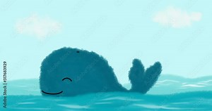 cute baby whale in the sea on a sunny day cartoon animation