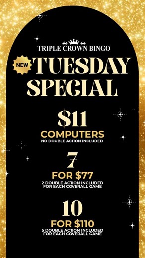 🚨OCTOBER Tuesday $11 Computer Special! $11 Computers! ‼️ Now w/ NEW Package Options Offered: $11 each - No D/A Coveralls (7) for $77 - w 2 D/A Coveralls (10) for $110 - w 5 D/A Coveralls Now MORE ways to WIN BIG! 🤩 🚨Pull Tab Players Earn DOUBLE REWARDS Chips, Every Tuesday! It’s COVERALL DAY! 🎉 (6) $1000 Games (2) $1250 Games (1) $1000 / $5000 Bonus! Computers just $11 each! 🤩 **NO Point Redemptions on Tuesday, due to high computer demand! Players can still EARN points for a later date, but