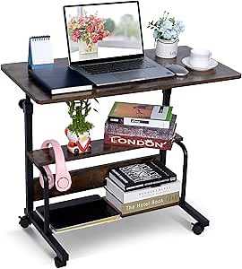Amazon.com: KLSMYHOKI Portable Desk Small Desks for Small Spaces Laptop Table Rustic Rolling Adjustable Desk on Wheels Oak with Storage 32x16 Inch : Office Products
