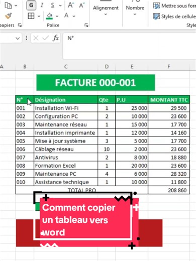 Réponse à @arikofidele comment copier un tableau vers word #excel #formation #Informatique