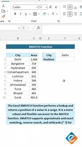 Enhance Data Lookup with XMATCH in Excel Explore the capabilities of XMATCH in Excel for advanced data lookup tasks. Elevate your spreadsheet skills and dive into this tutorial to learn how to use XMATCH to efficiently search for and retrieve data from a range or array, providing more flexibility and control in your data analysis. Watch, learn, and optimize your data lookup processes with XMATCH! 💻🔍📊 #ExcelTips #XMATCHFunction #DataLookup #SpreadsheetSkills #ExcelMagic | Excel Formulas Unleas
