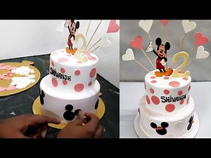How To Make Mickey Mouse Cake || Cream Cake Design || 2tier Cake || Mickey Cake
