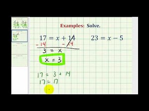 Ex: Solve One Step Equations By Add. and Subtract. Whole Numbers (Variable on Right)