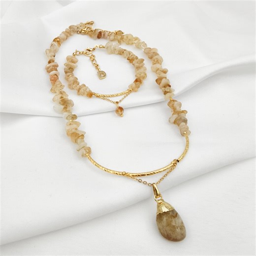 Personalized Citrine Gemstone Set – Gold Plated Necklace & Bracelet - Etsy
