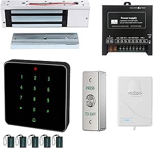 Electric Magnetic Lock Kit 1200lb Electromagnetic Lock Waterproof RFID Keypad with Press to Exit Button Doorbell Chime Buzzer for Door Access System