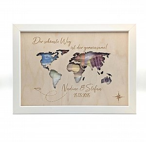 Hochzeitsgeschenk Weltkarte personalisiert, Geldgeschenk Hochzeit für das Brautpaar, Hochzeitsgeschenk aus Holz mit gravur - Etsy.de