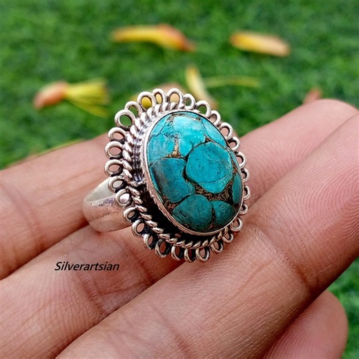 Vintage Blue Copper Turquoise Stone Ring, 925 Sterling Silver Ring, Handmade-statement Ring, Natural Gemstone Ring, Designer Women's Ring - Etsy
