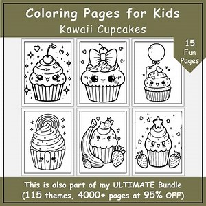 Kawaii Cupcakes Coloring Pages | Printable Coloring Sheets for Kids | Grades K-5