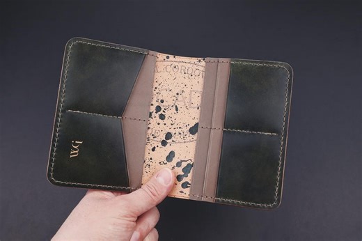 Handmade Shell Cordovan Wallet, Green Marble Leather Bifold, Minimalist Design - Etsy