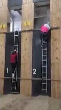 woman vs man firefighter ladder climbing
