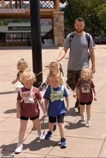 10K views · 29 reactions | They are humans, not DOGS': Father-of-five sparks furious debate after using a 'LEASH' to take his five-year-old quintuplets for a walk - but he insists it allows them to 'do fun stuff without being stressed'. Full Story in the C0MMENTS  | Heartland Daily | Facebook