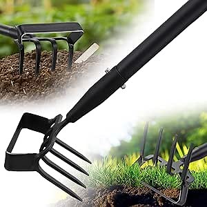Hula Hoe Garden Tool - 2 in 1 Stirrup Action Hoe & Rake,Heavy Duty Weeding & Cultivating Tool,Adjustable Long Handle (36”-74”),Sharp Carbon Steel Blade for Effortless Gardening