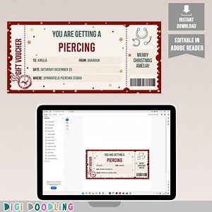 Christmas Piercing Gift Certificate Template. Printable Voucher (digital Download) - Etsy