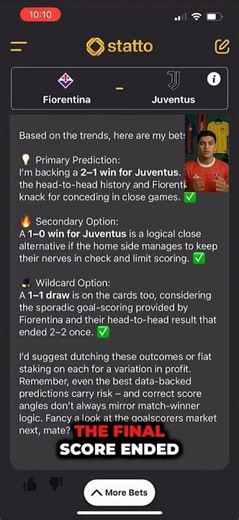 CRAZY! An AI Predicts Juventus game Correct Score #aifootballpredictions #chatgpt