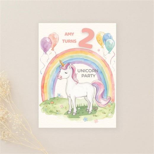 Editable Unicorn Birthday Invitation | Any Age Girl Birthday Invite | Pastel Unicorn Party | Canva Template | Instant Download - Etsy