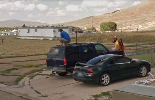 Google Maps catches man 'doing a poop' on a car roof in Wyoming