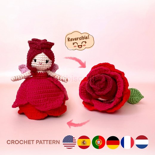 Reversible Rose Fairy Amigurumi Pattern - Flower Crochet Pattern (PDF) - Etsy
