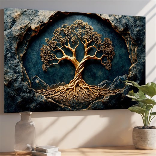 Golden Tree of Life Tempered Glass Wall Art - Spiritual Home Decor - Etsy Australia