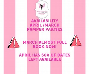Our March is almost full last few slots available. April has 50% availability with slots going fast. Book now to secure your date 💕 | Fairy Godmothers' Pamper Palace
