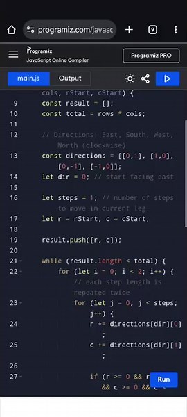 Spiral Matrix III in JavaScript | Clockwise Spiral Traversal | LeetCode Solution