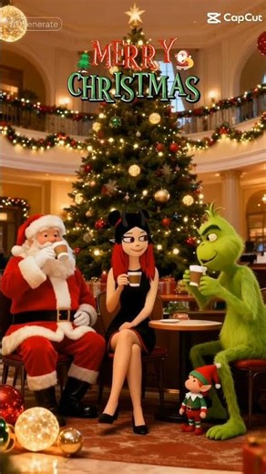 Villain frisk sitting with Santa and the Grinch #ai #oc (day 7)