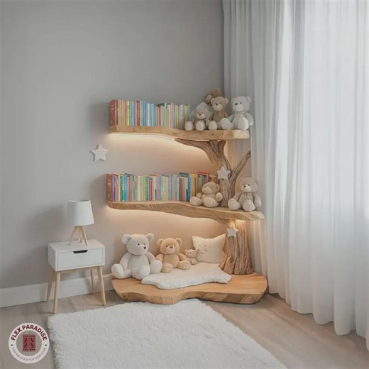 Rustic Corner Tree Bookshelf Solid Wood Nursery Bookcase 45"h X 40"w Kids Bedroom Decor Reading Nook Storage - Etsy