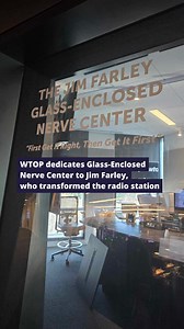 4.4K views · 65 reactions | WTOP’s main air studio was dedicated Wednesday as “The Jim Farley Glass Enclosed Nerve Center,” for the man who led the station’s transformation from a poorly rated AM station to the top-billing radio station in the country. Learn more about Jim Farley on WTOP: https://wtop.com/inside-wtop/2024/12/wtop-dedicates-jim-farley-glass-enclosed-nerve-center-to-man-who-transformed-radio-station/ | WTOP News | Facebook