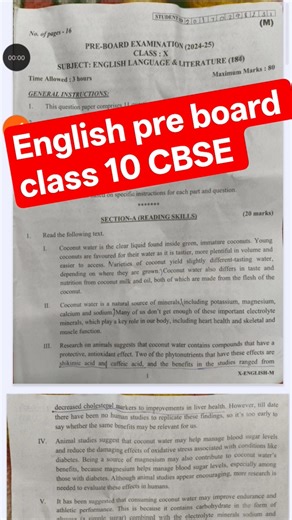 class 10 english pre board paper 2025-26 solution/ english important questions class 10 / cbse