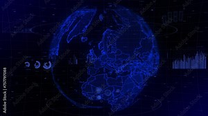 cinematic digital globe rotating video background showcases zooming in on Germany country. Data analysis Germany Country Charts and Graphs of Growth, Development, Resources, GDP Conceptual