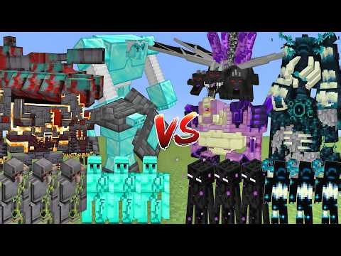 NETHERITES & DIAMONDS ALLIANCE Vs ENDERMANS & WARDENS ALLIANCE MOBS BATTLE IN MINECRAFT