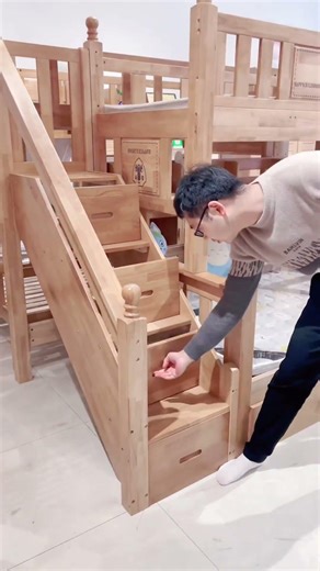 Wooden Bunk Bed with Hidden Storage.#furniture #bedroom #home #bunkbed#shorts