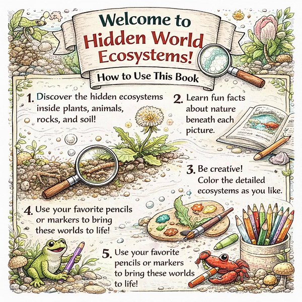 Hidden World Ecosystems Coloring Book - 30 Printable Pages - Nature and Science Coloring for Kids & Adults - Digital Download - Etsy