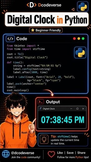10 Lines Me Python Clock?! Real-Time 🤯 ← BEST FOR INDIA #shorts #Python #Tkinter #viral