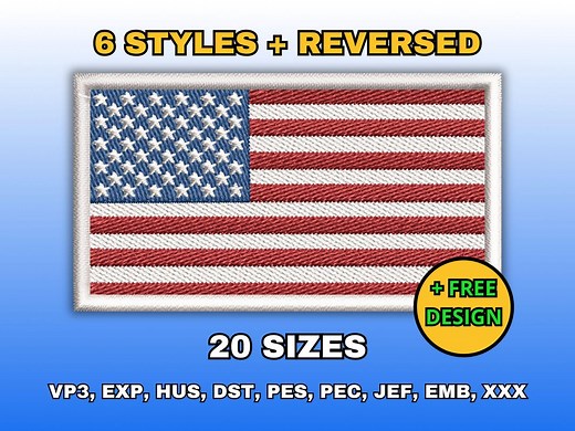 USA Flag Embroidery Design, Digital Machine Embroidery Files, American Patriotic Flag Embroidery Pattern, Instant Download in Multiple Sizes - Etsy