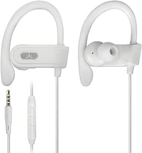 Avantree E171 - AUX 3.5mm Wired Earbuds with Microphone & in-Line Volume Control, Compatible with Traditional 3.5mm AUX Phones Corded Headphones with Ear Hook for Running & Sports, White