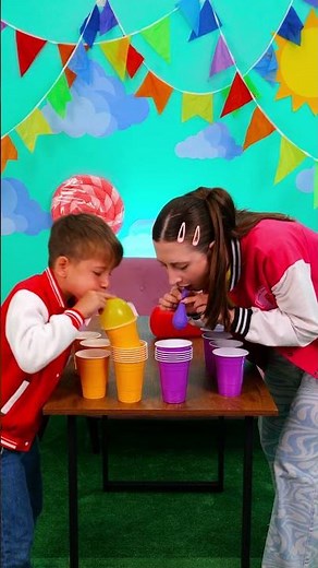 😂 STACK CUPS USING AN INFLATABLE BALL! #shorts #kids