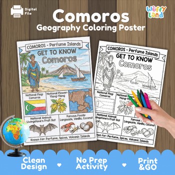 Comoros Country Study Geography Coloring Page Worksheet Activity | Africa
