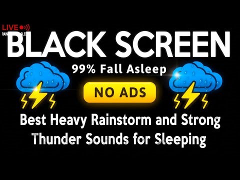🔴 Heavy Rain and Thunder Sounds for Sleeping - Black Screen | Live Stream for Sleeping
