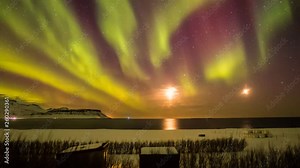 Series of Beautiful Northern Lights or better known as Aurora Borealis time lapse view in 4K