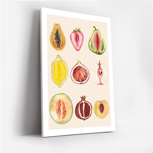 Sliced Feminine Fruit Poster, Fruit Wall Art, Body Positive Feminist Kitchen Decor, Lesbian Sensual Fruit Art - Etsy
