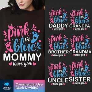 Custom Gender Reveal PNG Pink or Blue Family Matching Design Mommy Daddy Sister Brother Etc Loves You Baby Gender Reveal Party Sublimation - Etsy