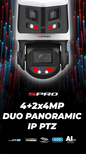 SPRO CCTV - Duo Panoramic PTZ Camera | 4MP + 2x4MP | 10x Zoom, Active Deterrence & ColourNight 2.0