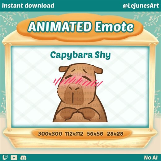 Shy Capybara Animated Emote: Twitch, Youtube, Discord (digital Download) - Etsy