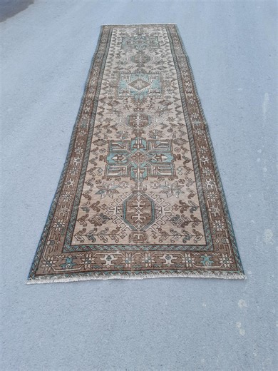 3x12 Runner, Persian Runner, Vintage Runner, 3x12 Rug, Vintage Turkish Rug, Hallway Runner, Beige Brown Turquoise Runner, 3.6x12.4 Ft - Etsy