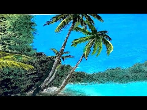 Acrylic Beach Painting | Tropical Palm Trees & Turquoise Water